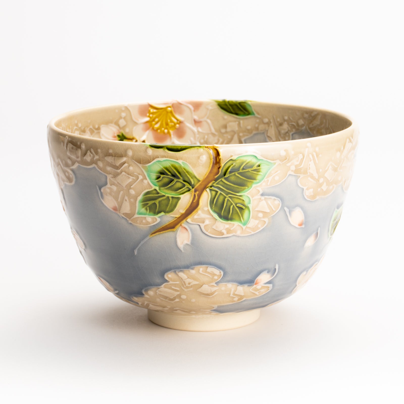 抹茶碗　淡紫交趾"桜に雲"　一如 KOTOPOTTER
