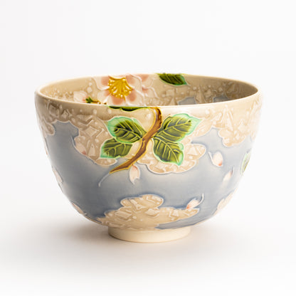 抹茶碗　淡紫交趾"桜に雲"　一如 KOTOPOTTER