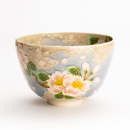 抹茶碗　淡紫交趾"桜に雲"　一如 KOTOPOTTER