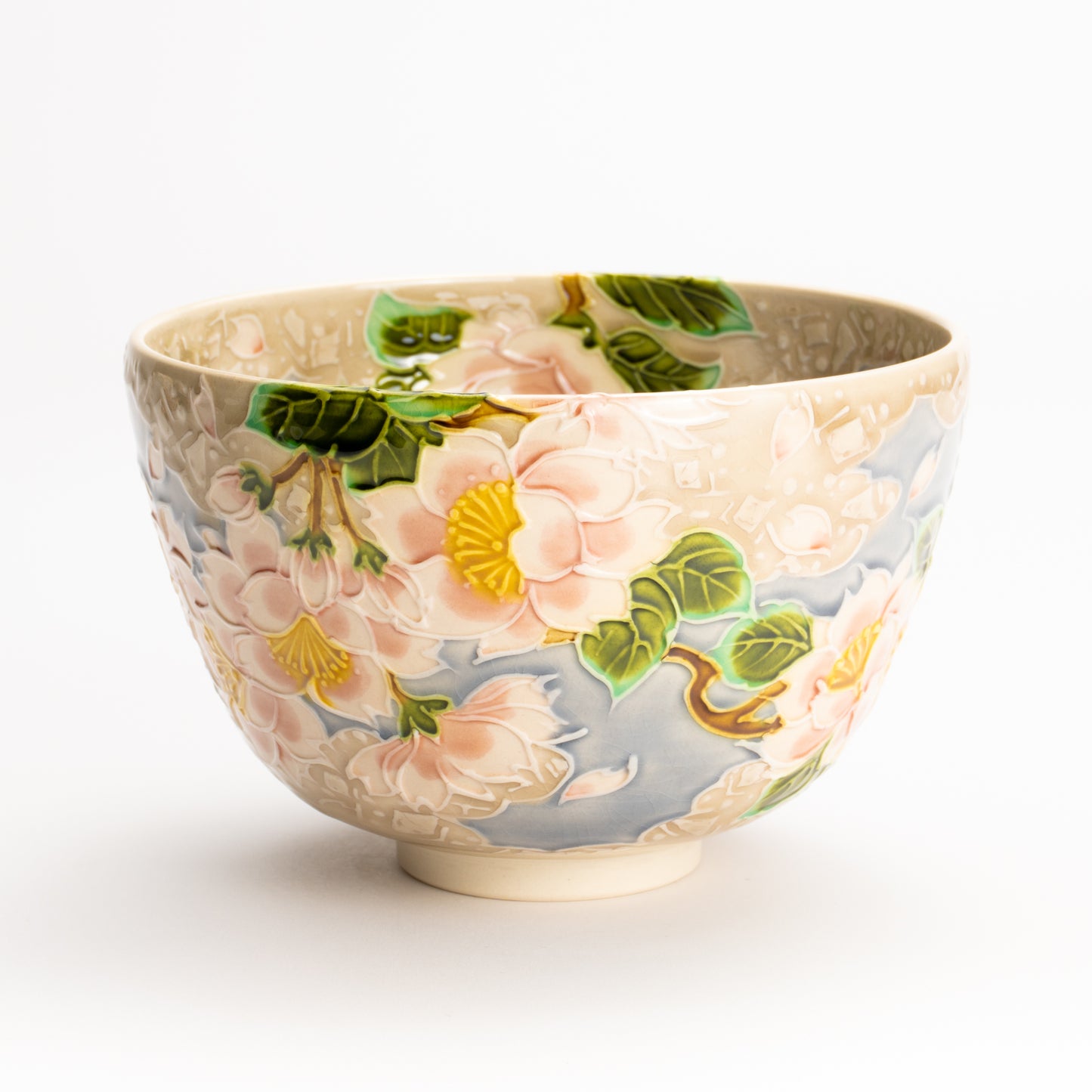 抹茶碗　淡紫交趾"桜に雲"　一如 KOTOPOTTER