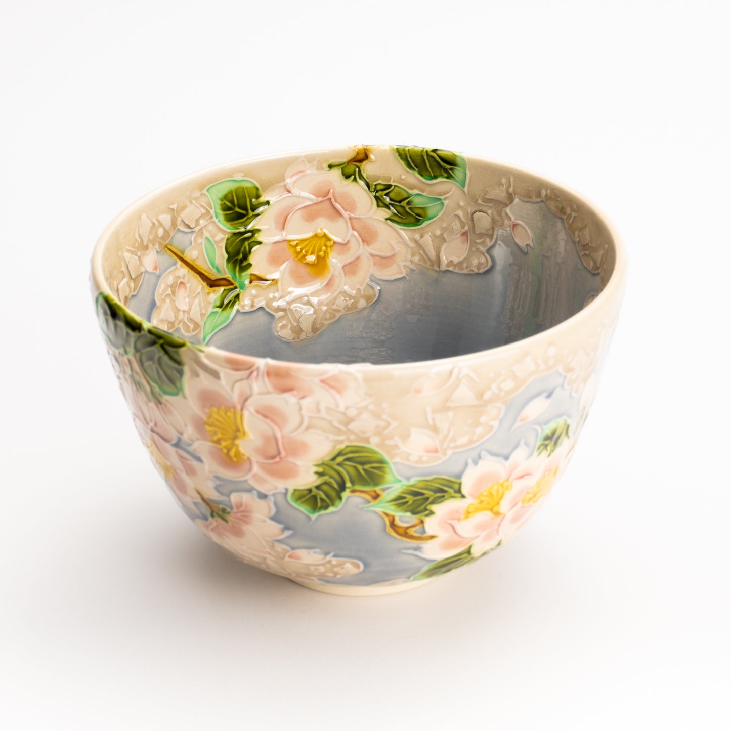 抹茶碗　淡紫交趾"桜に雲"　一如 KOTOPOTTER