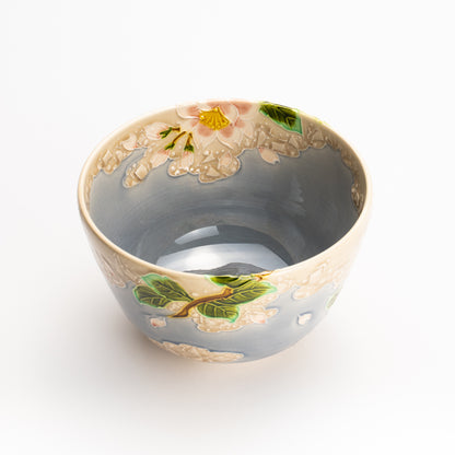 抹茶碗　淡紫交趾"桜に雲"　一如 KOTOPOTTER