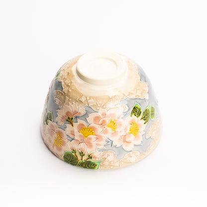 抹茶碗　淡紫交趾"桜に雲"　一如 KOTOPOTTER