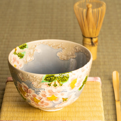 抹茶碗　淡紫交趾"桜に雲"　一如 KOTOPOTTER