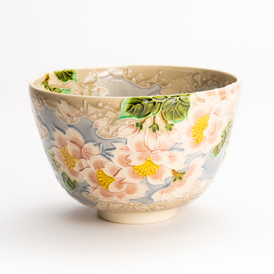抹茶碗　淡紫交趾"桜に雲"　一如 KOTOPOTTER