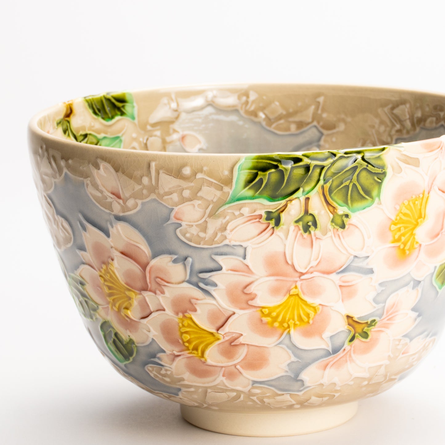 抹茶碗　淡紫交趾"桜に雲"　一如 KOTOPOTTER