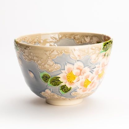 抹茶碗　淡紫交趾"桜に雲"　一如 KOTOPOTTER