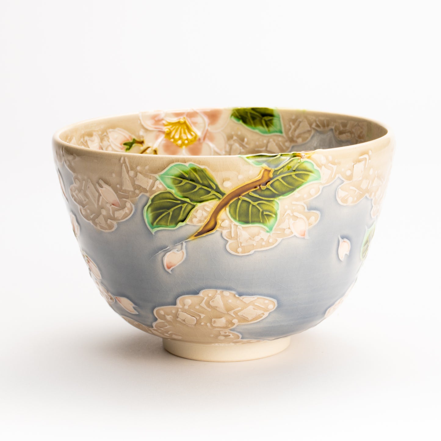抹茶碗　淡紫交趾"桜に雲"　一如 KOTOPOTTER