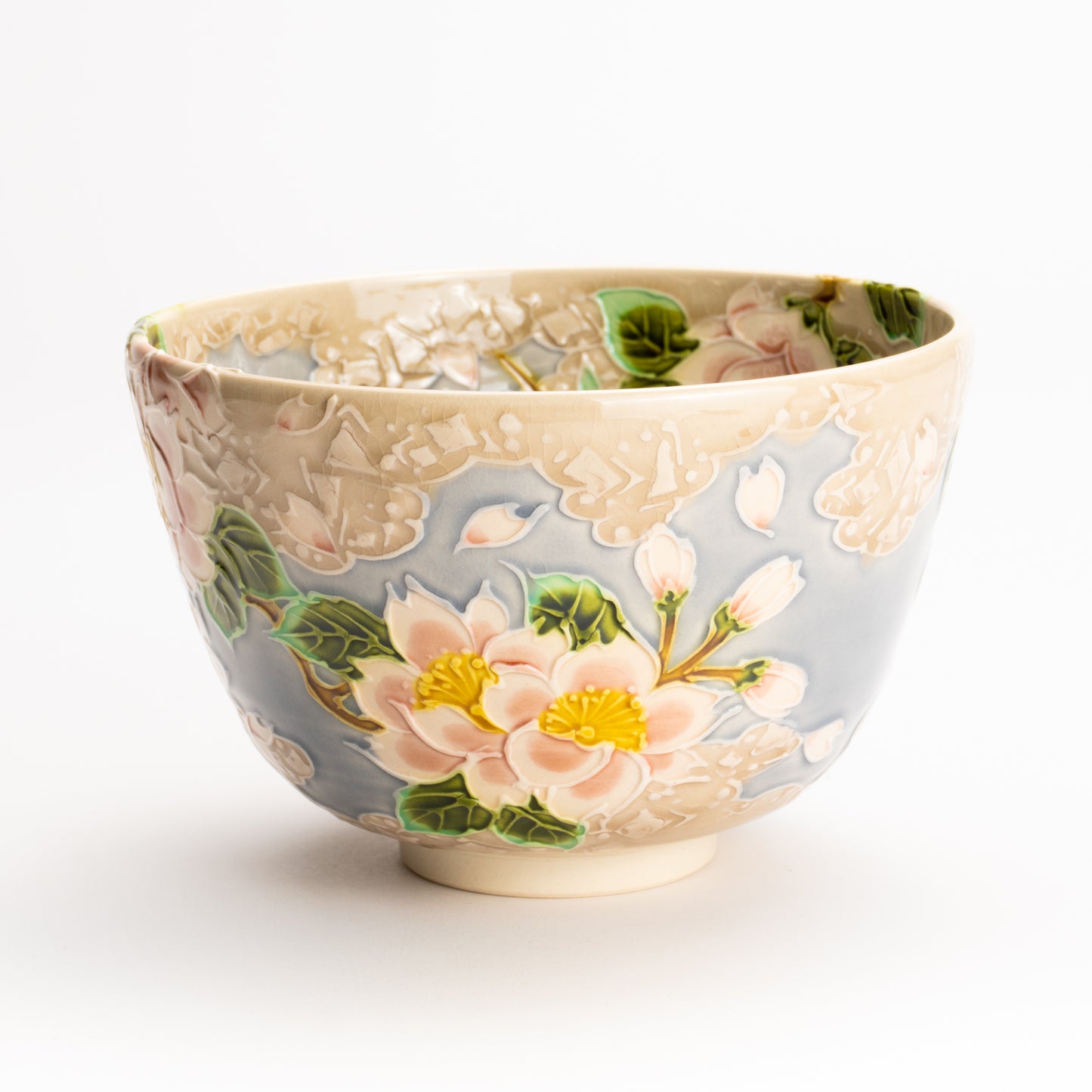 抹茶碗　淡紫交趾"桜に雲"　一如 KOTOPOTTER