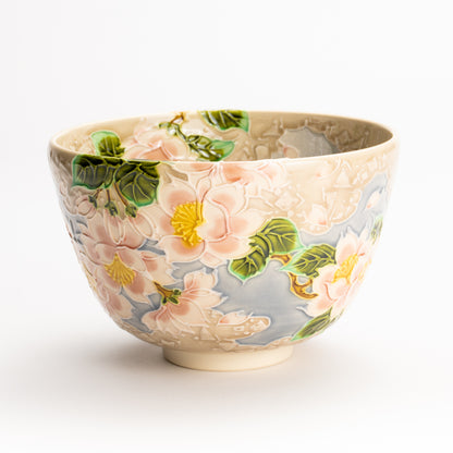 抹茶碗　淡紫交趾"桜に雲"　一如 KOTOPOTTER