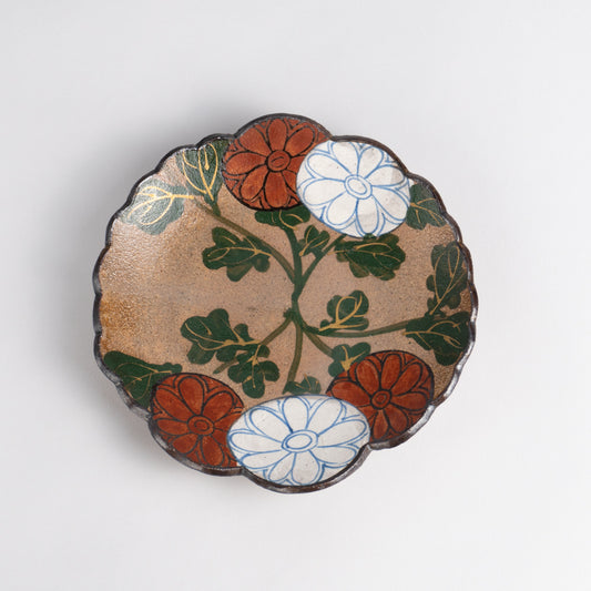 銘々皿　乾山写菊　俊山窯 - Handcrafted Japanese pottery from Kyoto - Kyo ware / Kiyomizu ware.