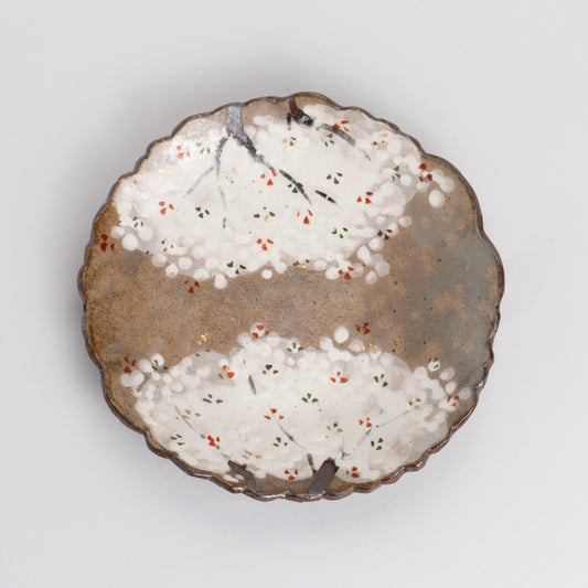 銘々皿　乾山写桜　俊山窯 - Handcrafted Japanese pottery from Kyoto - Kyo ware / Kiyomizu ware.