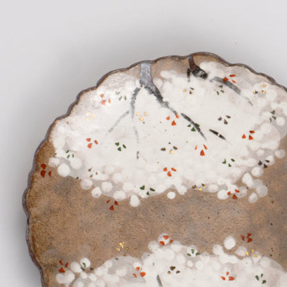 銘々皿　乾山写桜　俊山窯 - Handcrafted Japanese pottery from Kyoto - Kyo ware / Kiyomizu ware.