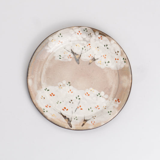 銘々皿　乾山桜　俊山窯 - Handcrafted Japanese pottery from Kyoto - Kyo ware / Kiyomizu ware.