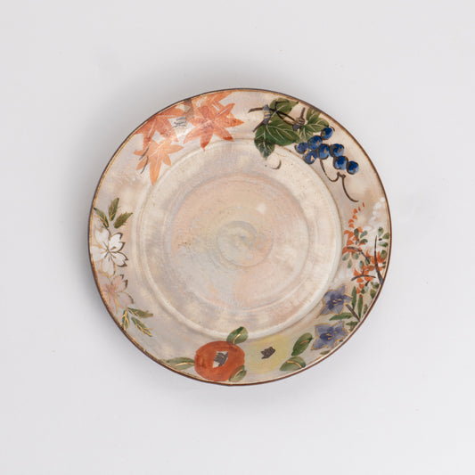 銘々皿　四季草花　俊山窯 - Handcrafted Japanese pottery from Kyoto - Kyo ware / Kiyomizu ware.