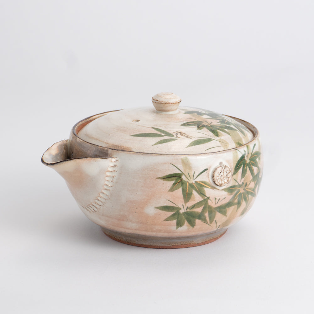 宝瓶急須　竹にスズメ　俊山窯 - Handcrafted Japanese pottery from Kyoto - Kyo ware / Kiyomizu ware.