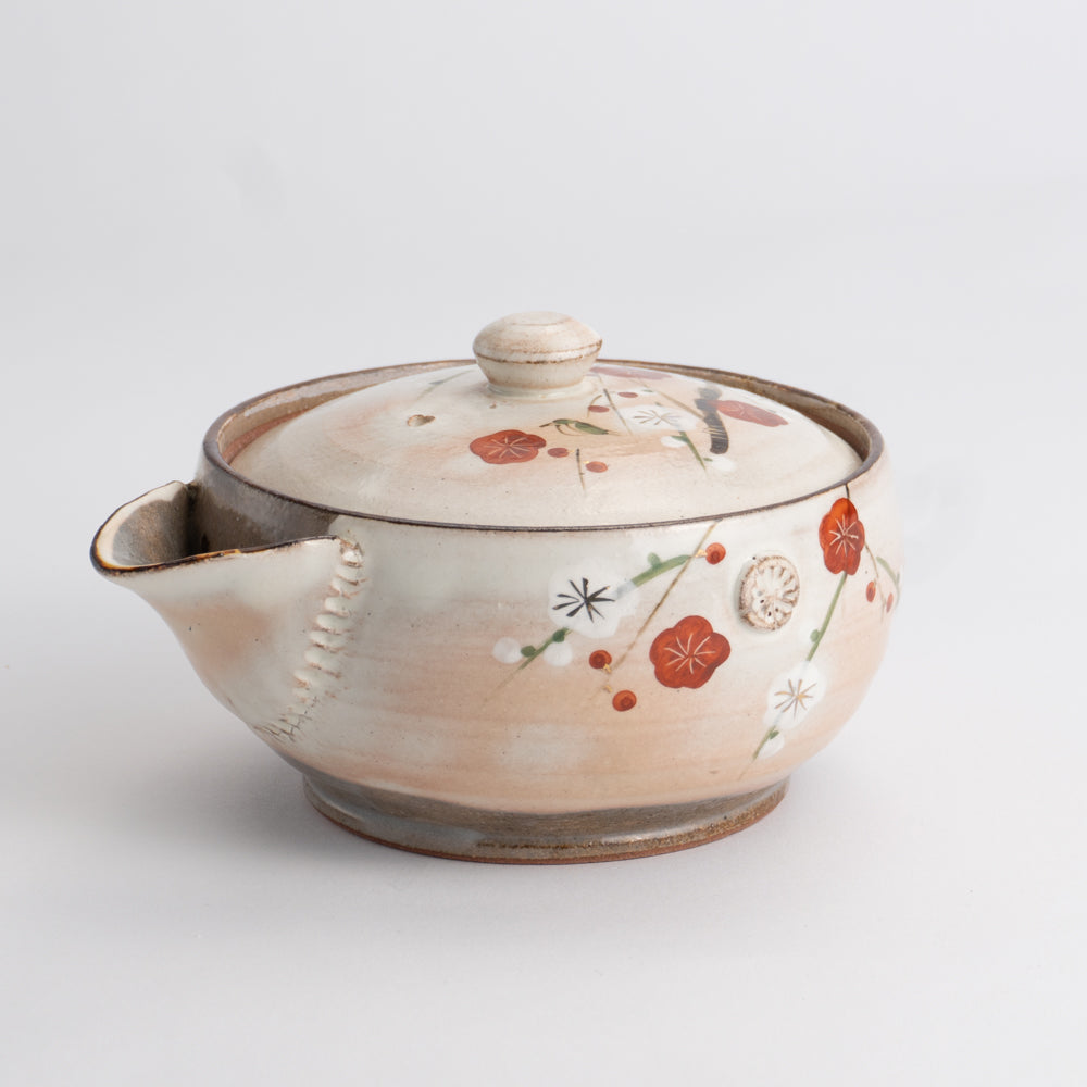 宝瓶急須　梅にウグイス　俊山窯 - Handcrafted Japanese pottery from Kyoto - Kyo ware / Kiyomizu ware.