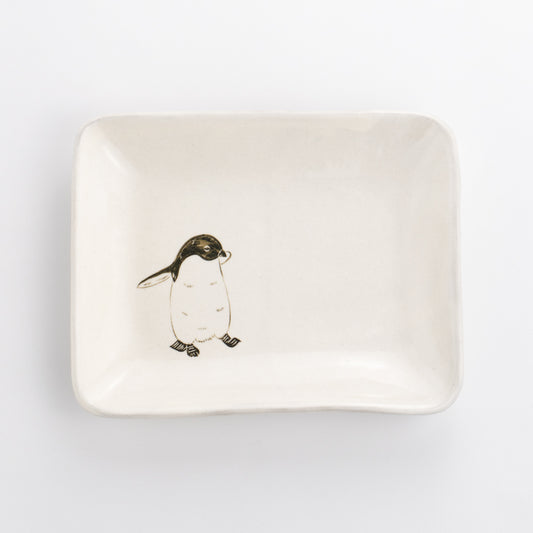 長角皿　アデリーペンギン　澤田卓伸 - Handcrafted Japanese pottery from Kyoto - Kyo ware / Kiyomizu ware.