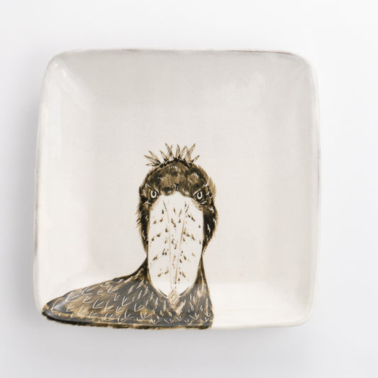 正角皿　ハシビロコウ　澤田卓伸 - Handcrafted Japanese pottery from Kyoto - Kyo ware / Kiyomizu ware.